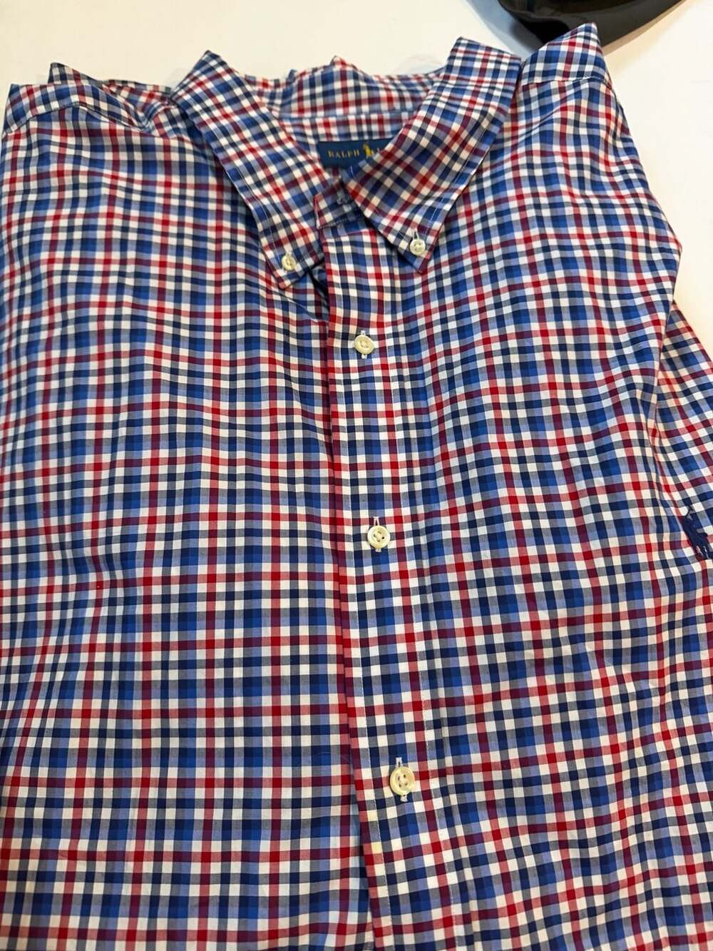 Ralph Lauren Men's Button-Down Shirt Red Blue White Gingham Plaid 100% Cotton St